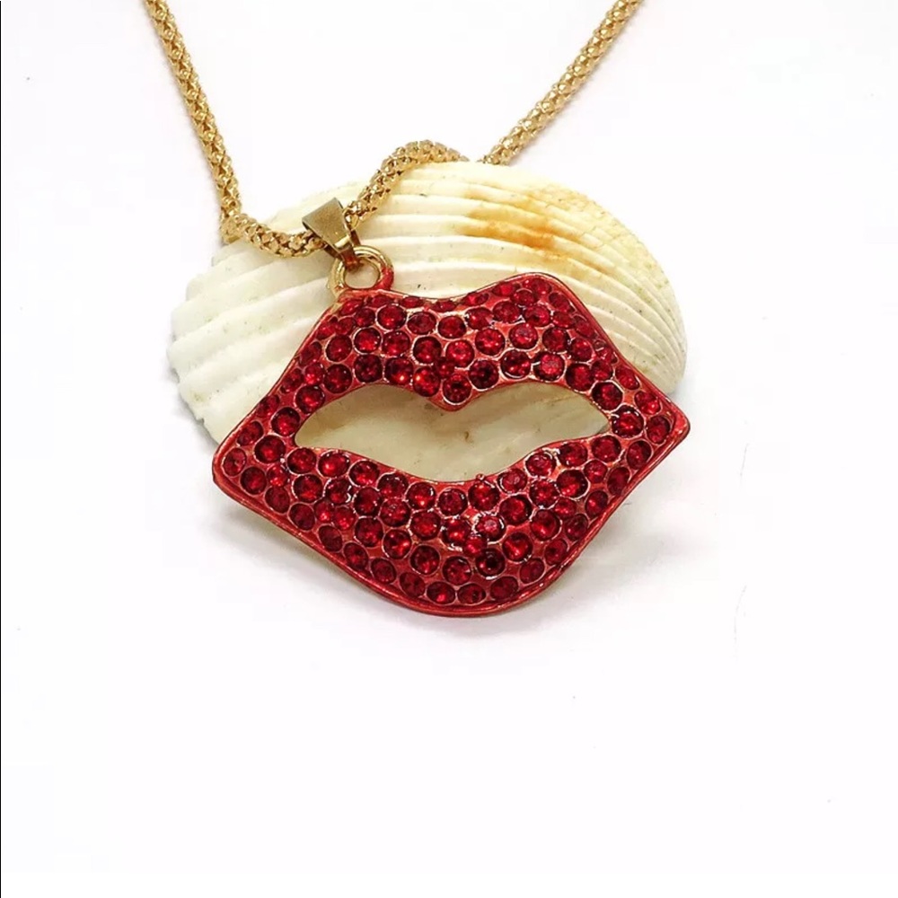 Crystal Red Lips Necklace